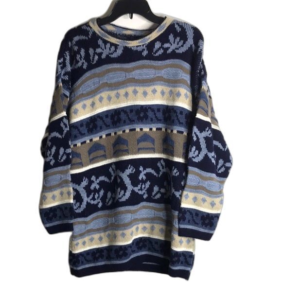 ladies 3D knit fair isle coogi style printed pullover sweater ladies large - Picture 1 of 12